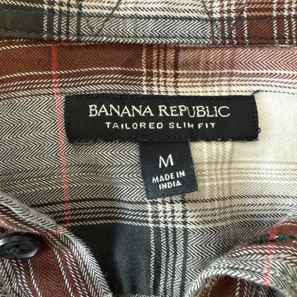 Banana Republic Men’s M Tailored‎ Slim Fit Herringbone Undertone Grey Button Up